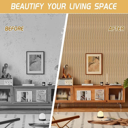 Peel and Stick Wood Panels, 2 Rolls 3D Wall Panels with Sound Absorbing, 118" x 15.7" Self Adhesive Wall Covering for Bedroom Living Room Home Decor