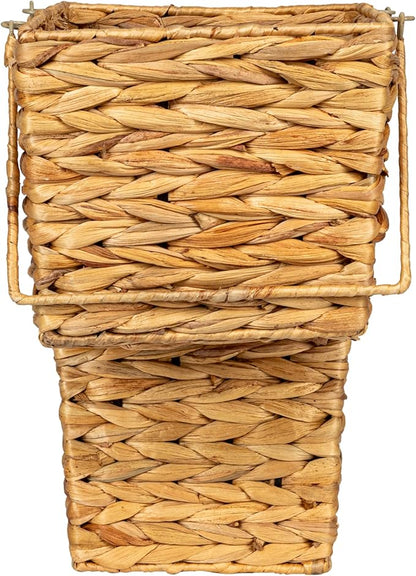 Household Essentials Wicker Stair Basket with Handles, Handwoven Water Hyacinth, Sits on Two Stairs, Lightweight, Natural