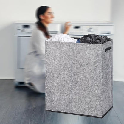 DOKEHOM 150L Double Laundry Basket with Lid and Removable Laundry Bags, Large Collapsible Laundry Hamper with 2 Sections for Bedroom, Bathroom, Laundry Room, Colloge (Grey)