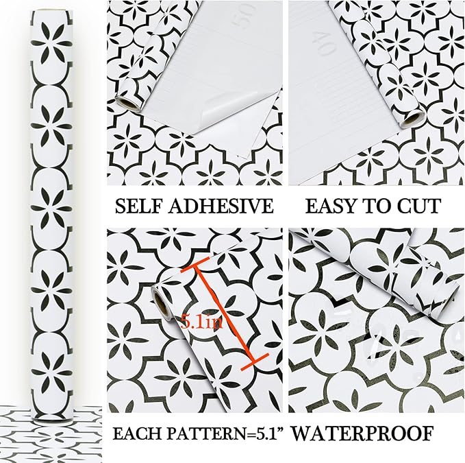 GloryTik Contact Paper Black and White Wallpaper Geometry Trellis Pattern Peel and Stick Wallpaper Modern Self-Adhesive Removable Waterproof for Cabinet Drawer Lining Wall Decor 17.7"X118"
