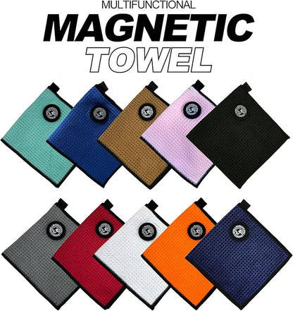 Small Magnetic Golf Towel with Clip, Microfiber Waffle Design - Industrial Strength Magnet for Glof Balls, Golf Bags, Carts Clubs - Orange