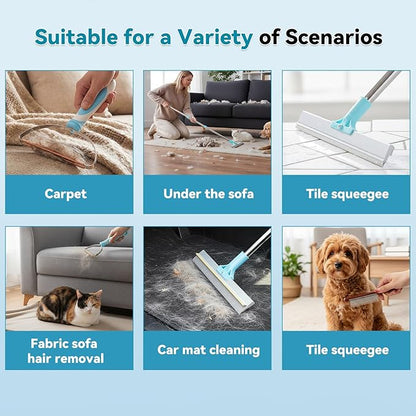 Carpet Rake for Pet Hair Removal Tool, Reusable Pet Hair Rake with 63” Adjustable Long Handle, Cat Dog Hair Remover Carpet Broom and Scraper, for Carpets, Rugs, Mats, Couch, Furniture, Car
