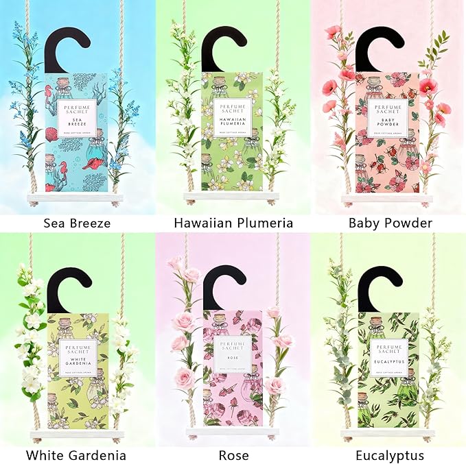 ROSE COTTAGE Large 12 Packs Sea Breeze Hanging Closet Deodorizer Air Freshener Long Lasting Scented Sachets Smell Goods for House