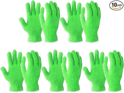 Evridwear Microfiber Dusting Gloves, Dusting Cleaning Glove for Plants, Blinds, Lamps and Small Hard to Reach Corners, 5 Pairs (Green L/XL)