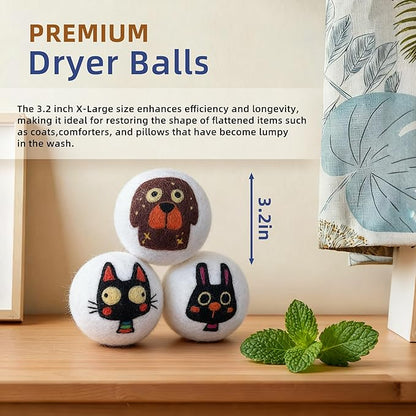 Reusable Wool Dryer Balls, 3.2-inch Handmade Felted Wool Balls (3-Pack), Softens Clothes, Naturally Reduces Drying Time and Static Electricity