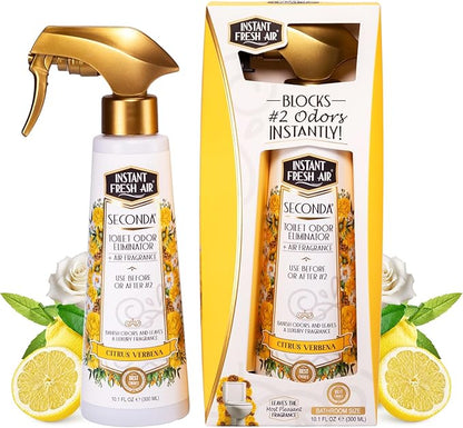 Seconda Premium Toilet Spray - Bathroom Air Freshener & Toilet Bowl Odor Eliminator - For Home, Business, School - Bathroom Deodorizer - Long Lasting Citrus Fragrance - 10.1 fl oz.