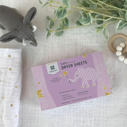 Grab Green Baby Laundry Dryer Sheets, 160 Sheets, Dreamy Rosewood Scent, Plant and Mineral Based, Compostable, Softens Clothing and Linens, Reduces Static Cling