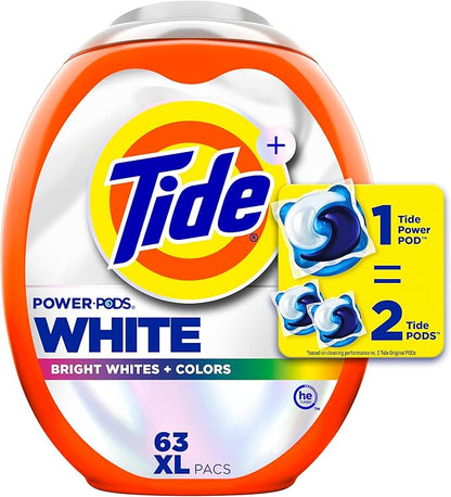 Tide Power PODS White Laundry Detergent Pacs, 63 Count, Brilliant Whitening + Color Protect