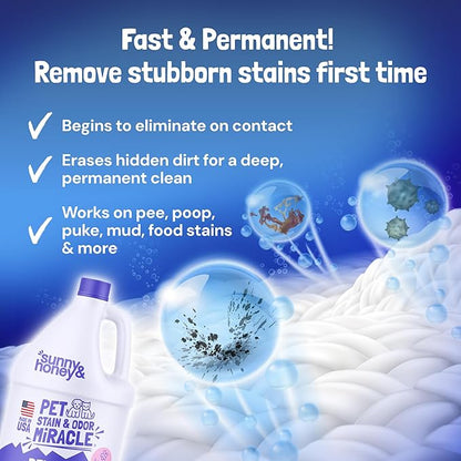 Sunny & Honey Pet Stain and Odor Remover - Enzyme Cleaner for Dog Urine and Poop on Carpets and Furniture - Strong Pet Carpet Cleaner Spray (1 Gallon Lavender)