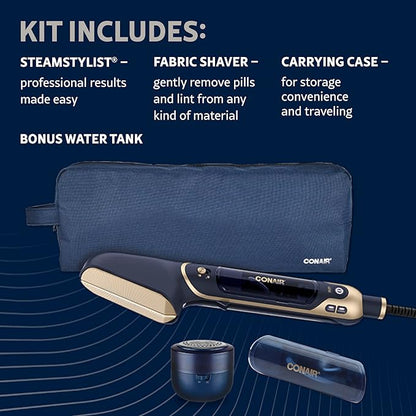 Conair SteamStylist 3-in-1 Steam Press and Iron Steamer for Clothes, Clothes Steamers for Clothes, Travel Steamer, Includes Fabric Shaver, Extra Water Tank and Storage Bag, Midnight Blue