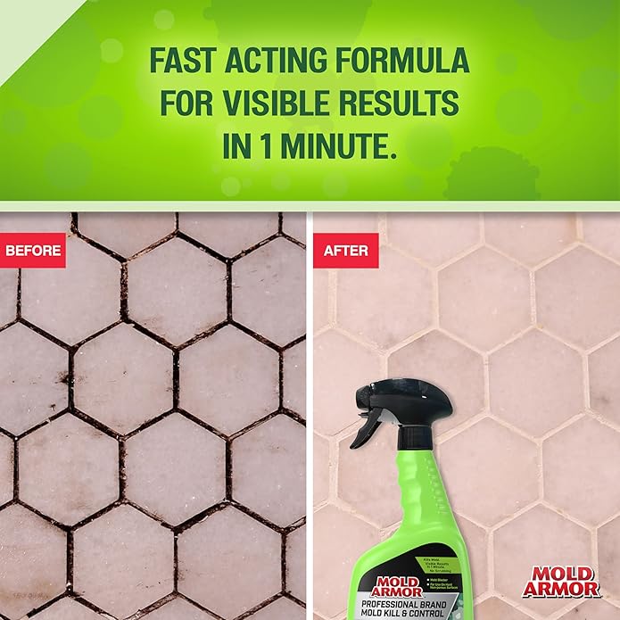 Mold Armor Professional Brand Mold Kill & Control Spray, 32 oz., Hard Surface Mold and Mildew Remover, Visible Results in Minutes, Eliminates Bacteria and Viruses