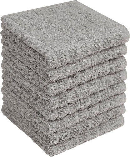 Bumble Dish Cloths (8 Pack) | 12" x 12" | 100% Cotton Kitchen Towels | 406 GSM | Soft, Highly Absorbent & Durable Dish Towels for Kitchen | Gray