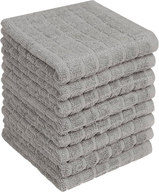 Bumble Dish Cloths (8 Pack) | 12" x 12" | 100% Cotton Kitchen Towels | 406 GSM | Soft, Highly Absorbent & Durable Dish Towels for Kitchen | Gray