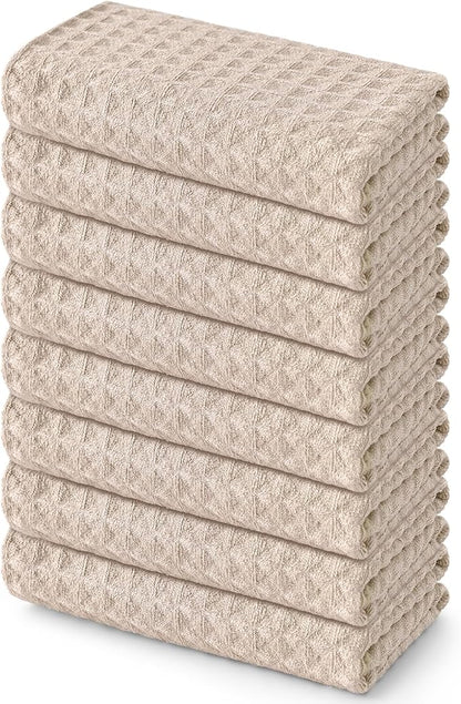 Homaxy Microfiber Waffle Weave Kitchen Towels, 16 x 28 Inch Ultra Absorbent and Solid Color Dish Towels, 8 Pack, Beige