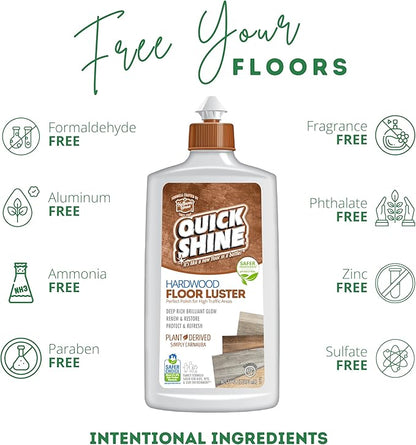 Quick Shine Hardwood Floor Clean + Polish Mop Kit w/ 3 Reusable Pads & 1-16 oz. Floor Luster w/Plant-Derived Carnauba | Use Wet + Dry | Safer Choice pH Neutral Ready to Use Formula