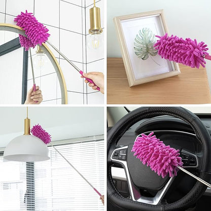 Microfiber Duster for Cleaning, Tukuos Hand Washable Dusters with 2pcs Replaceable Microfiber Head, Extendable Pole, Detachable Cleaning Brush Tool for Office, Car, Window, Furniture, Ceiling Fan