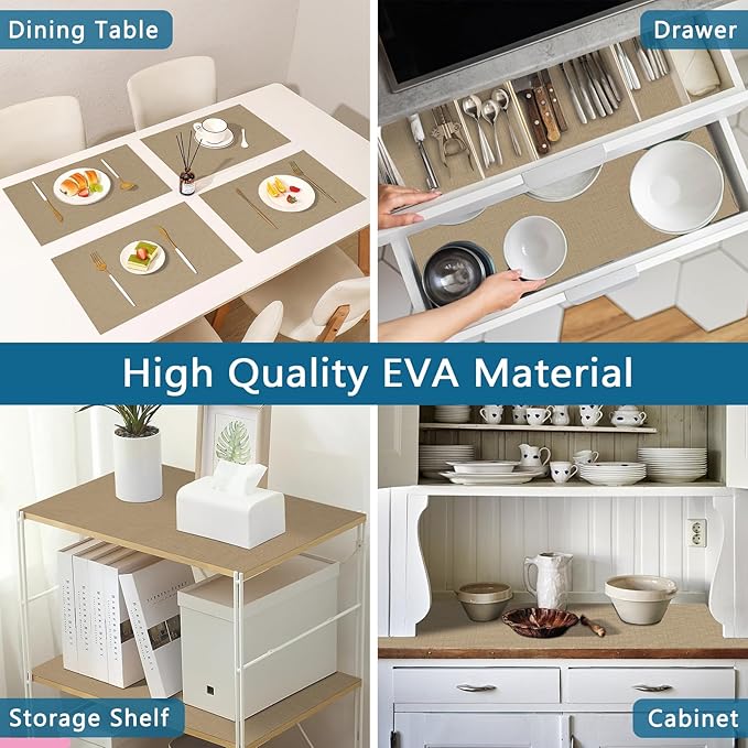 Self Adhesive Shelf Liner, Peel and Stick Drawer Liner Waterproof Contact Decor Liner with Grain Texture for Kitchen Walls Cabinets, Bedroom Classroom, Cover Book (Khaki, 17.5 x 393.7 inches)