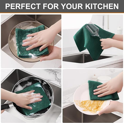 Kitinjoy 100% Cotton Kitchen Dish Cloths (12 X 12 Inches, Dark Green), 8 Pack Waffle Weave Ultra Soft Absorbent Dish Towels for Drying Dishes Quick Drying Kitchen Towels Dish Rags