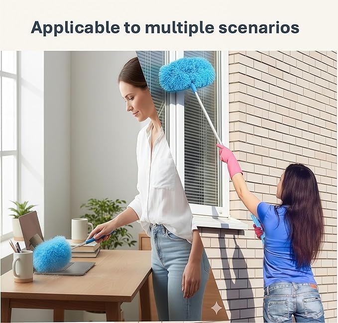 Fan Cleaner Duster (Single Pack) – Extendable Ceiling Fan Cleaner with Blue Microfiber Head, Duster with Extension Pole for Ceilings, Blinds & Corners, No Ladder Needed