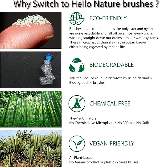 Plant-Based 6pcs Kitchen Brush Set by HELLO NATURE, Sustainable & Biodegradable Natural Fibre Bamboo Dish Brush,Bottle Brush,Pot Brush & 3 Natural Loofah Sponges, Zero-Waste,Plastic Free Kitchen Set