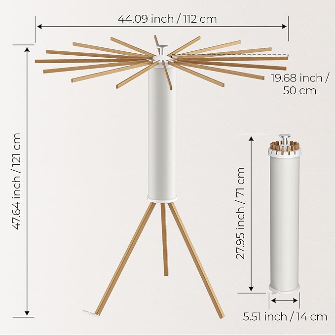 SUNOUTLY Tripod Clothes Drying Rack, Garment Rack Portable and Foldable Space Saving Laundry Drying Rack - Dryer Rack Clothing Floor Folding Balcony Bedroom Household (Beige(Wood), 16 rods)