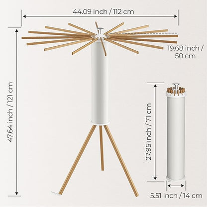 SUNOUTLY Tripod Clothes Drying Rack, Garment Rack Portable and Foldable Space Saving Laundry Drying Rack - Dryer Rack Clothing Floor Folding Balcony Bedroom Household (Beige(Wood), 16 rods)