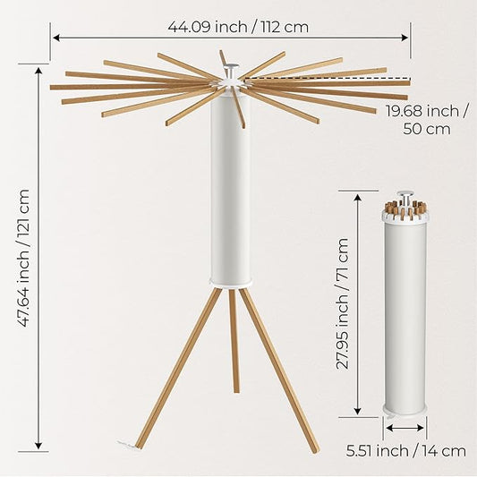 SUNOUTLY Tripod Clothes Drying Rack, Garment Rack Portable and Foldable Space Saving Laundry Drying Rack - Dryer Rack Clothing Floor Folding Balcony Bedroom Household (Beige(Wood), 16 rods)