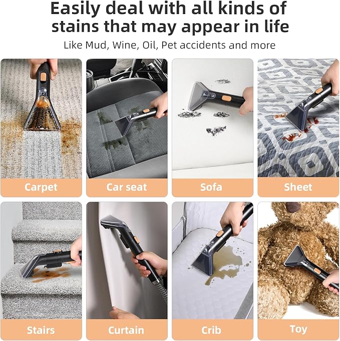 Carpet Cleaner Machine 11Kpa Strong Suction, New 450W Powerful Motor, Portable Upholstery Cleaner with Spot Cleaner, Stain Remover for Pet Accident, Rugs, Carpet and Upholstery Orange