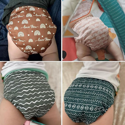 Mama Koala 3.0 Cloth Diapers for Babies with Suede Lining, 6 Pack with 6 Natural Cloth Diaper Inserts - Reusable and Washable Pocket Diapers (S-Classic & Timeless)