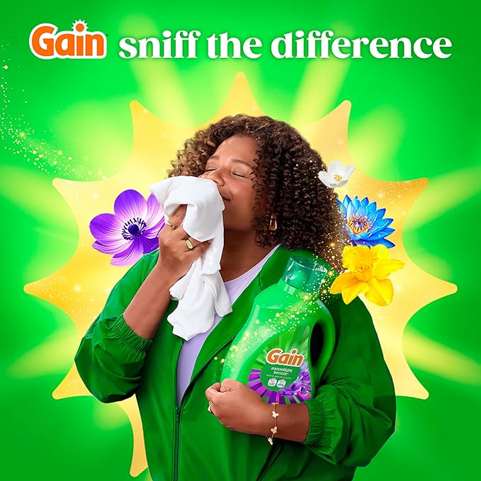 Gain Liquid Laundry Detergent, Now with Odor Defense, Moonlight Breeze Scent, 132 fl oz, 100 Loads (Packaging May Vary)