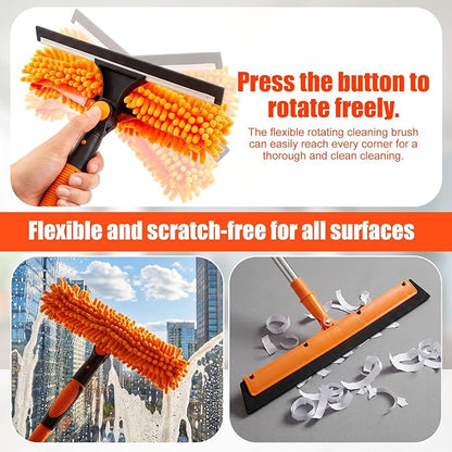 30 Feet High Reach Duster Kit with 2-24 ft Extension Pole High Ceiling Dusting and Window Cleaning Kit with Window Washer & Squeegee, Cobweb Duster, Washable Head for Ceiling Fan(Orange)