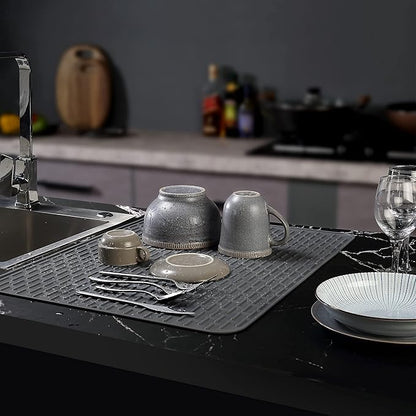 To encounter Silicone Dish Drying Mat - Extral Large 20" x 16" - Set of 2 Flexible Rubber Drying Mat, Heat Resistant Silicone Trivet, Countertop Mat, Dish Draining Mat, Sink Mat