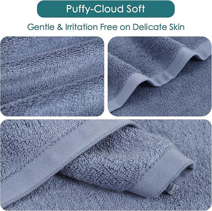 Wash Cloths 12 Pack, 13x13 inch Large Face Towel on Sensitive Skin, Easy to Clean Slate Blue Makeup Eraser Cloth, Super Soft and Gentle Bath Washcloths for Face and Body, Reusable Facial Clean Clot