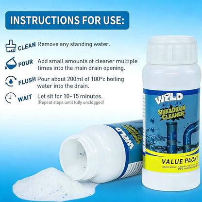 2pc Wild Tornado Sink and Drain Cleaner Powder - Powerful Pipe Dredge for Kitchen & Toilet, Drain Clog Remover, Pipeline Dredging Agent (4)