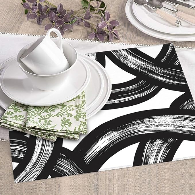 Black and White Abstract Curved Dish Drying Mats, Absorbent Microfiber Modern Drying Pad for Kitchen Counter, Washable Reversible Foldable, 16 x 18 Inch for Dishes, Sink, Utensils, Home Decor, Black