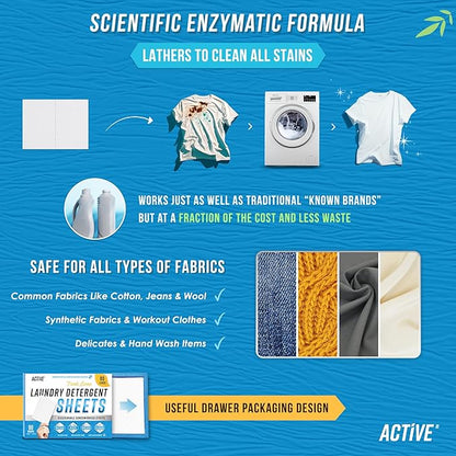 Laundry Detergent Sheets Eco Washing Strips - 80 Loads, Liquidless Fresh Scented Clothes Washer Sheet, Zero Waste Travel Laundry Strip, Dissolvable Space Saving Sheets for HE - Linen Scent