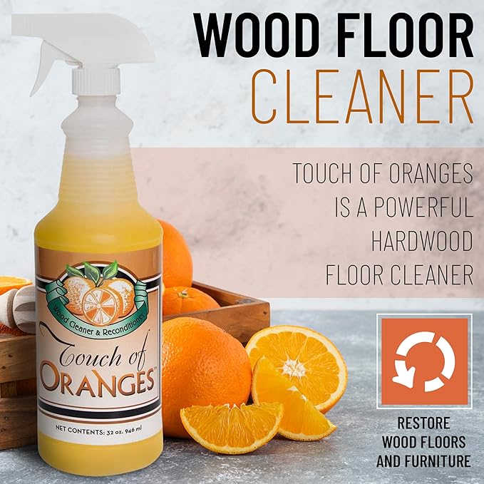 Touch Of Oranges 32 Oz Wood Cleaner & Polish Spray Real Orange Oil Luster Finish, Clean Kitchen Cabinets, Hardwood Floor and All Wood, Restorer, Conditioner