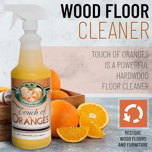 Touch Of Oranges 32 Oz Wood Cleaner & Polish Spray Real Orange Oil Luster Finish, Clean Kitchen Cabinets, Hardwood Floor and All Wood, Restorer, Conditioner