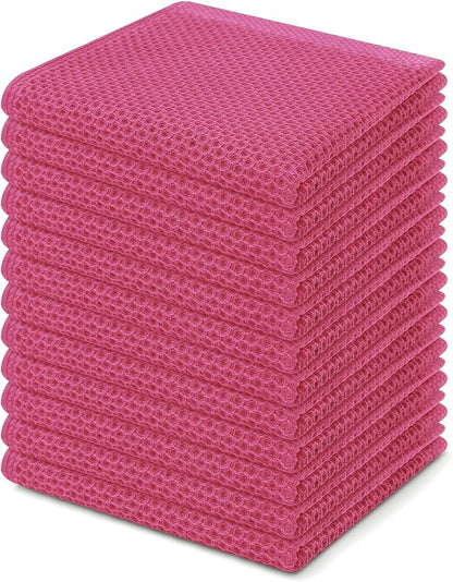 Kitinjoy 100% Cotton Kitchen Dish Cloths (12 X 12 Inches, Hot Pink), 12 Pack Waffle Weave Ultra Soft Absorbent Dish Towels for Drying Dishes Quick Drying Kitchen Towels Dish Rags