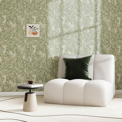 Vinjiasin Boho Safari Animal Wallpaper, Green Neutral Tone Jungle Leopard Zebra Bird Peel and Stick Wallpaper,Waterproof Contact Paper for Nursery Bedroom Living Room Home Decor 17.7" x 197"