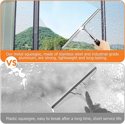 Max 62'' Metal Squeegee with Extension Pole for Window, Glass Door, Mirror,12'' Wide Telescopic Shower Squeegee Cleaner With Long Handle for Cleaning Tile Wall, Floor, Car, Bathroom,Screen, Windshield
