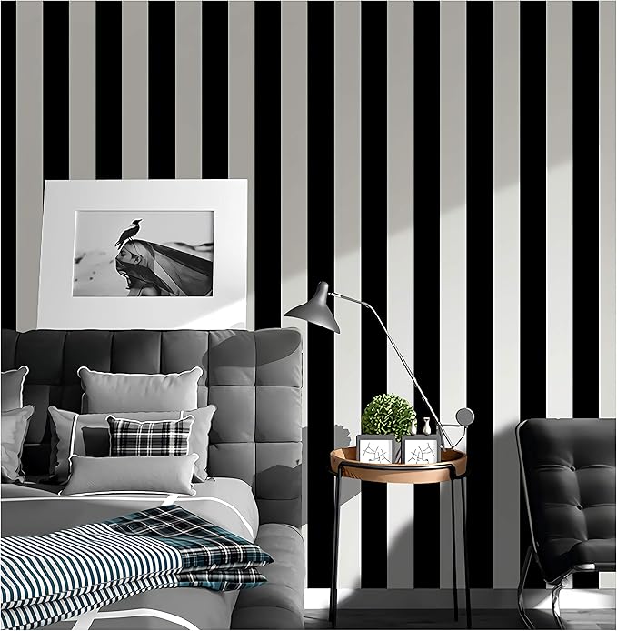 Guvana Stripe Black and White Peel and Stick Wallpaper Self-Adhesive Wallpaper 118"x17.7" Removable Contact Paper Waterproof Wall Paper Decorative Wall Covering Cabinets Shelves Drawer Liner Vinyl