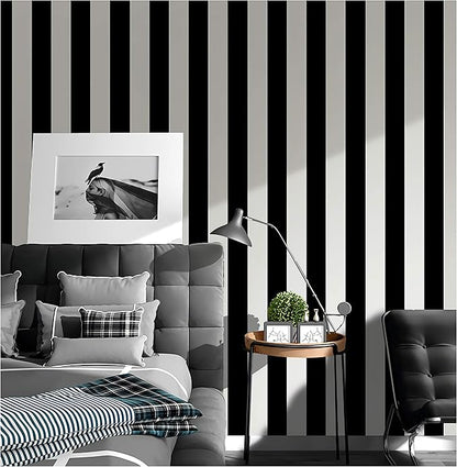 Guvana Stripe Black and White Peel and Stick Wallpaper Self-Adhesive Wallpaper 118"x17.7" Removable Contact Paper Waterproof Wall Paper Decorative Wall Covering Cabinets Shelves Drawer Liner Vinyl