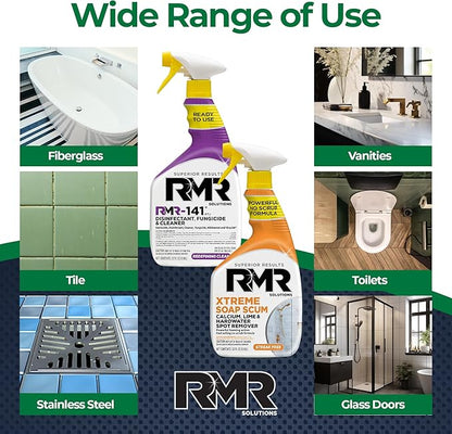 RMR Polish & Protect Bundle – Xtreme Soap Scum Remover + RMR-141 EPA Registered Mold & Mildew Spray, 2-Step Clean & Disinfect System for Buildup, Hard Water, Tile, Surfaces, Glass, 2–32 Oz Bottles