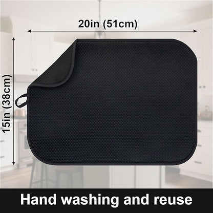 2-Pack Black Dish Drying Mats 20" x 15" – XL Dish Drying Mats for Kitchen Counter, Kitchen Dish Drying Mat, Microfiber Dish Drying Mat, Foldable Drying Mat for Dishes, Pots, Pans (Black)