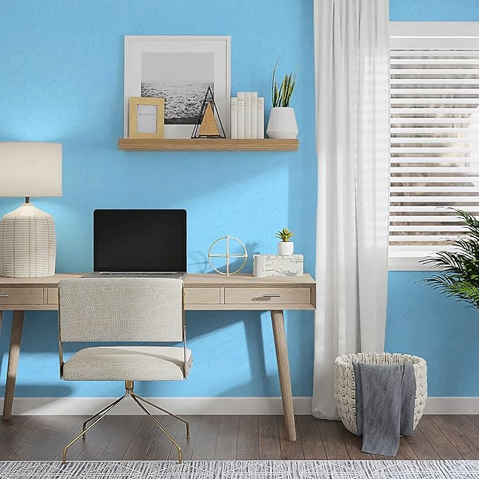 Cohoo Home Blue Peel and Stick Wallpaper Silk Solid Light Blue Contact Paper for Walls Embossed Textured Self-Adhesive Removable Wallpaper Bedroom Bathroom Waterproof Drawer Liner 15.7inW 118inL