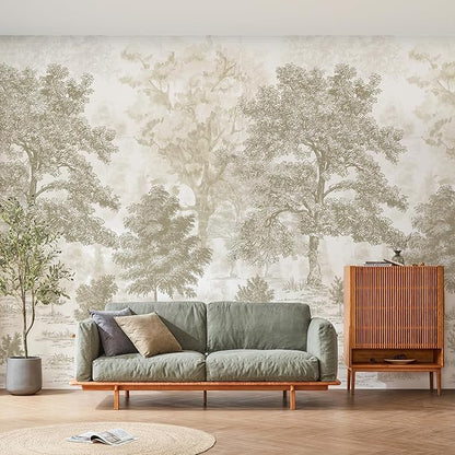 Zeeko Vintage Forest Wall Murals Peel and Stick 177" W x 110" H Beige Tree Wallpaper Self-Adhesive Large Nature Landscapes Murals Canvas Wall Decor for Bedroom Bathroom
