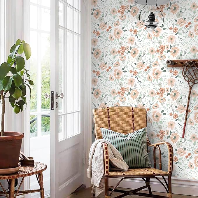 Heroad Brand 16.1"x393" Boho Floral Peel and Stick Wallpaper Retro Flower Contact Paper for Cabinets Waterproof Removable Self Adhesive Drawer Liner Decoration Wall Paper for Walls