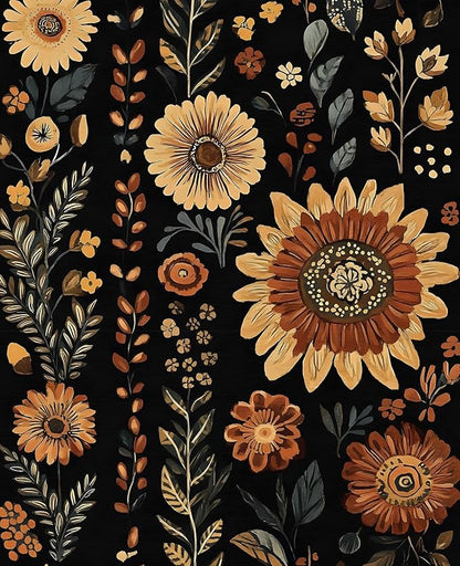 Boho Dark Floral Peel and Stick Wallpaper, Vintage Black Brown Flower Pattern Design Removable Wall Paper for Bedroom Cabinet Drawer, Vinyl Abstract Classic Contact Paper Decor 17.5In x 118In
