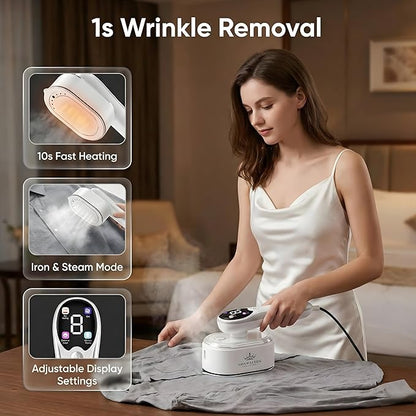 Travel Steamer for Clothes with Ironing Gloves, All-Fabric Wrinkle Removal 4 Adjustable Modes, 10s fast Heat Up, Large Ceramic Heat Panel, 100ml water tank, 2in1 Steamer Iron1200W (110-120V) (WHITE)